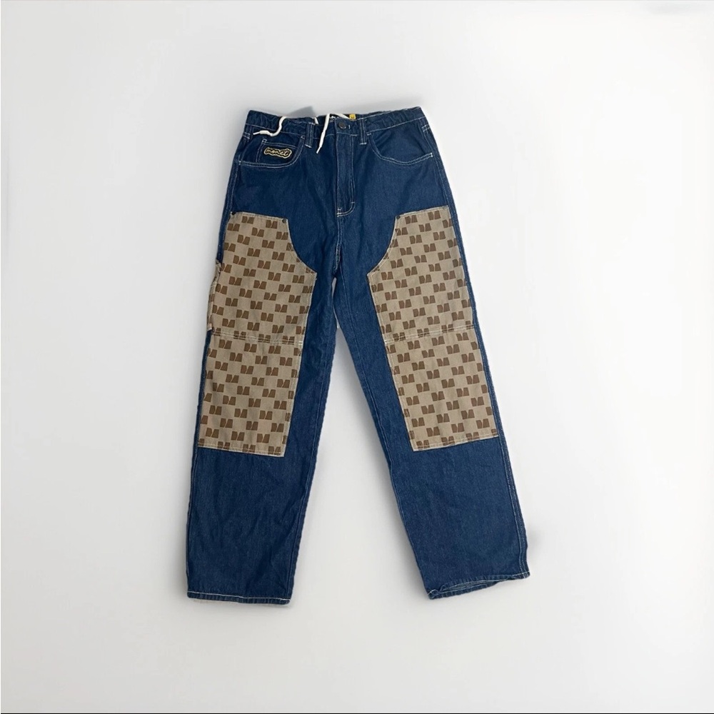 Monet skateboard Blue w/ Brown Patches Relaxed Jeans with Stylish Patches
